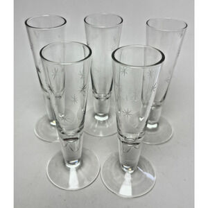 5 Vintage MCM Atomic Schnapps Cordial Glasses Star Dust C G Quartzex Crystal 50s